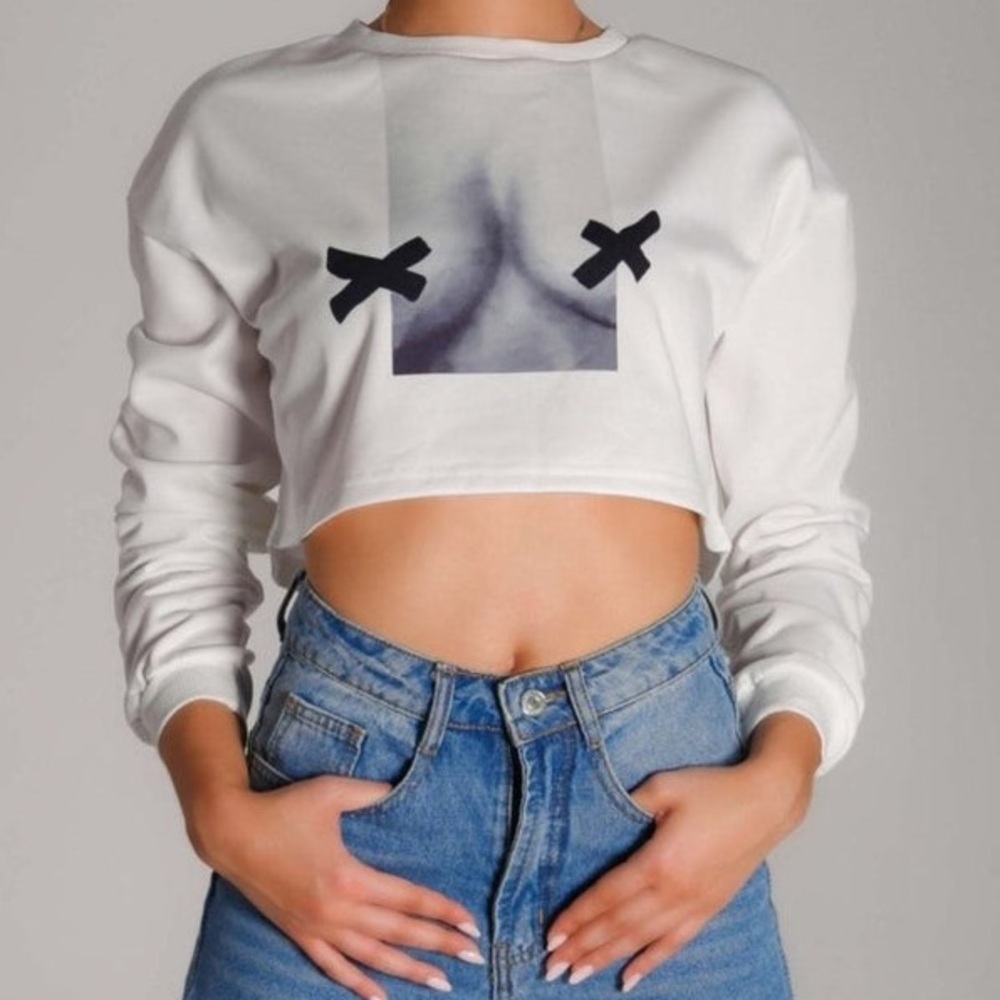 White Cropped Boob Sweatshirt